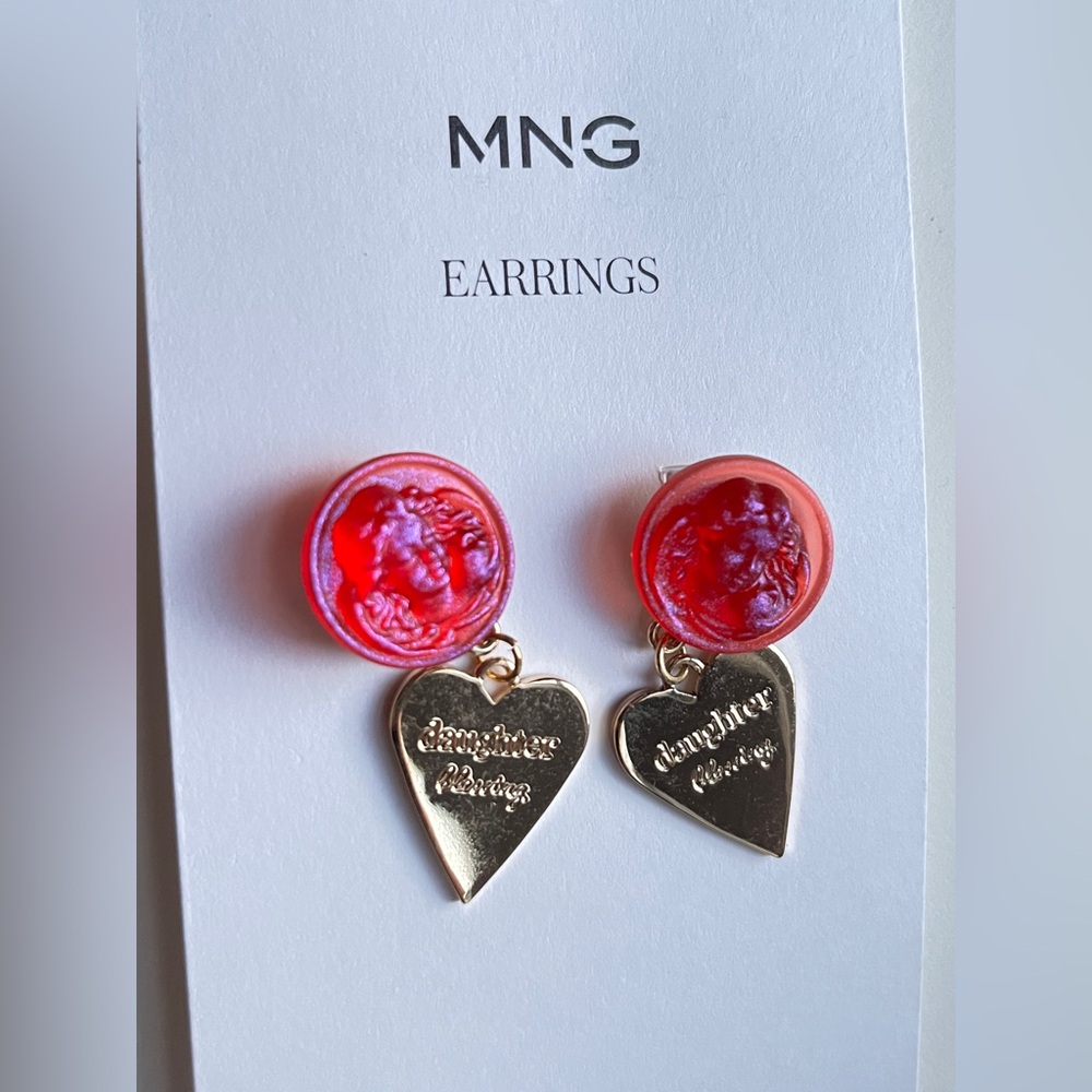 Mango Red and Gold Heart Drop Earrings